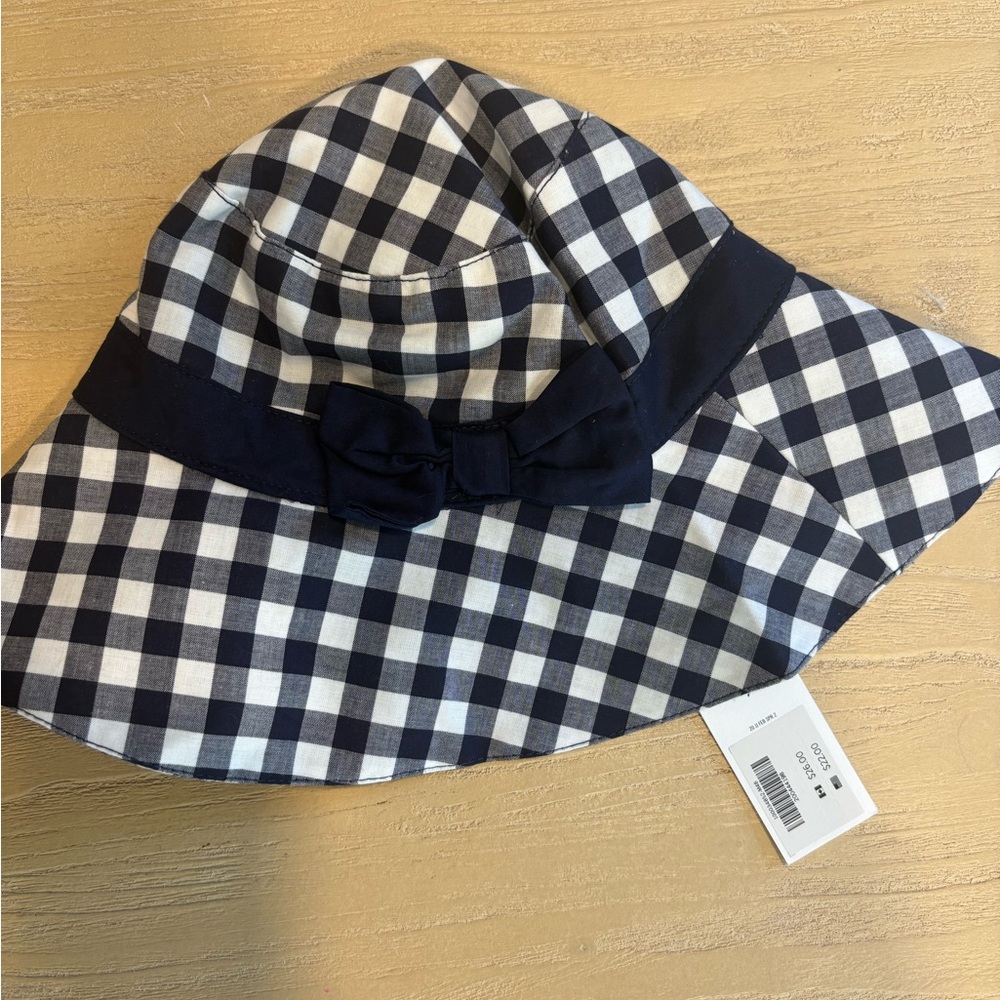 Janie and Jack Navy Gingham Kids Hat 6-12 months